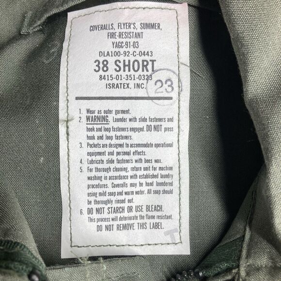 *Recalled* US Navy Issued Fire Resistant Coveralls Flight Suit Sage Green 38S - Picture 3 of 15